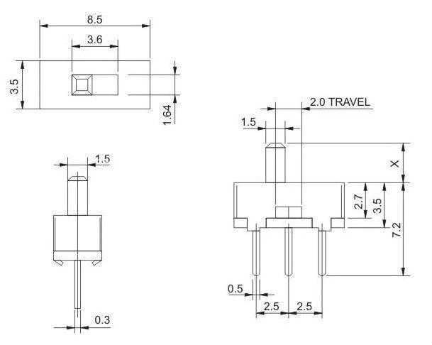 Mini Interruptor Deslizable Vertical SS12D00G4