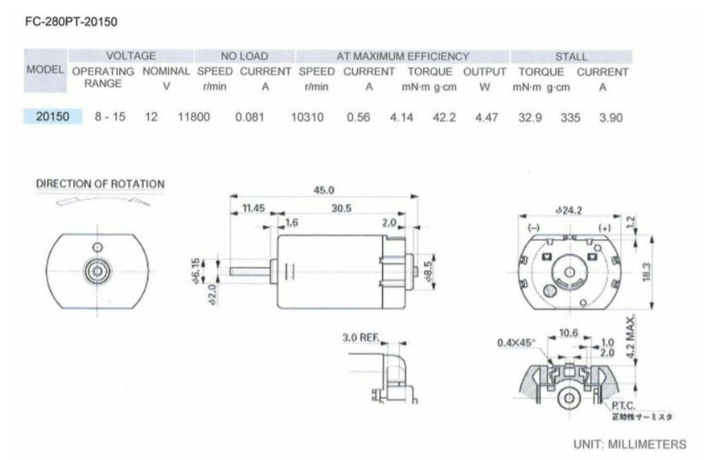 Motor FC-280PC-22125 Voltaje De 8-16VDC