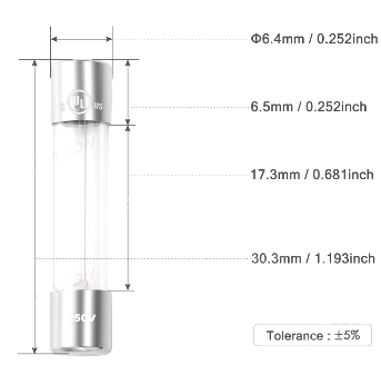 Fusible Americano 0.5A 500mA 6x30mm, soplado rápido