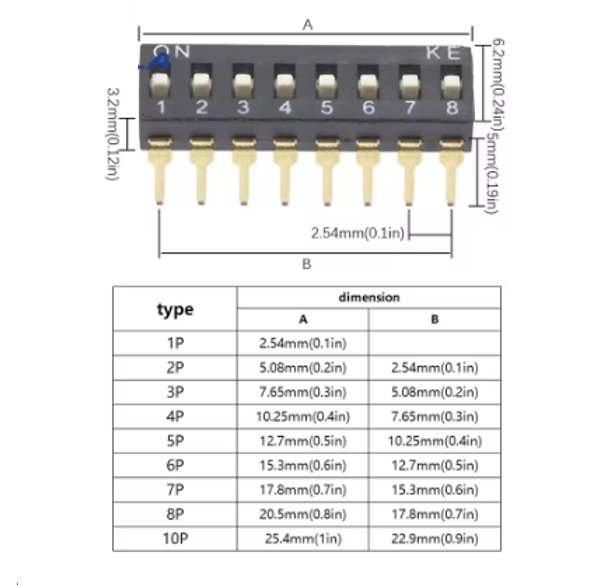 Dip switch Interruptor de palanca DIP de 4 pines, Ibuw interruptor deslizante, de  2.54mm