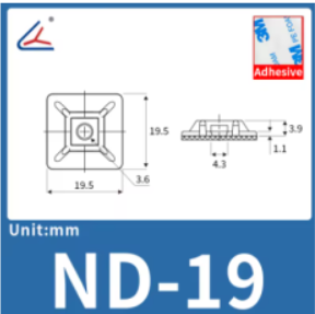 ND 19mm Soportes de para bridas de cables autoadhesivos con orificio para tornillo Soporte de base de montaje para cinchos cintilla