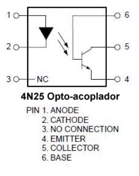 4N25 Optoacoplador 1 Canal Transistor