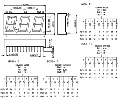 Display 7 Segmentos 3 Dígitos Cátodo Común